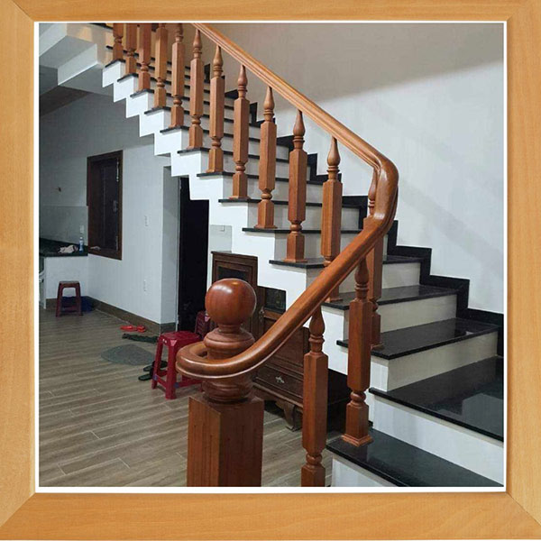 Mẫu cầu thang gỗ dạng chữ L hiện đại phù hợp với không gian nhà phố