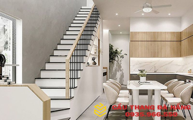 Thiết kế cầu thang dọc phù hợp với phong cách hiện đại 