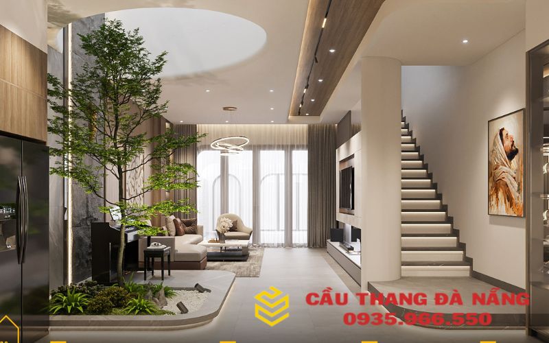 Mẫu cầu thang kết cấu hiện đại giúp tiết kiệm được diẹn tích 