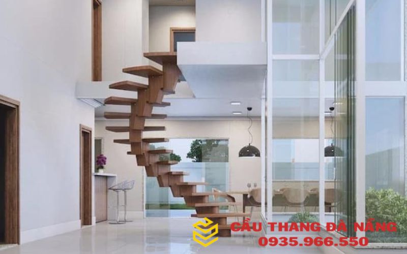 Mẫu cầu thang được thiết kế bằng nguyên liệu gỗ cao cấp