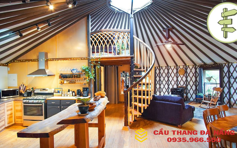 Mẫu cầu thang xoắn được làm bằng gỗ phù hợp với căn hộ cao cấp 