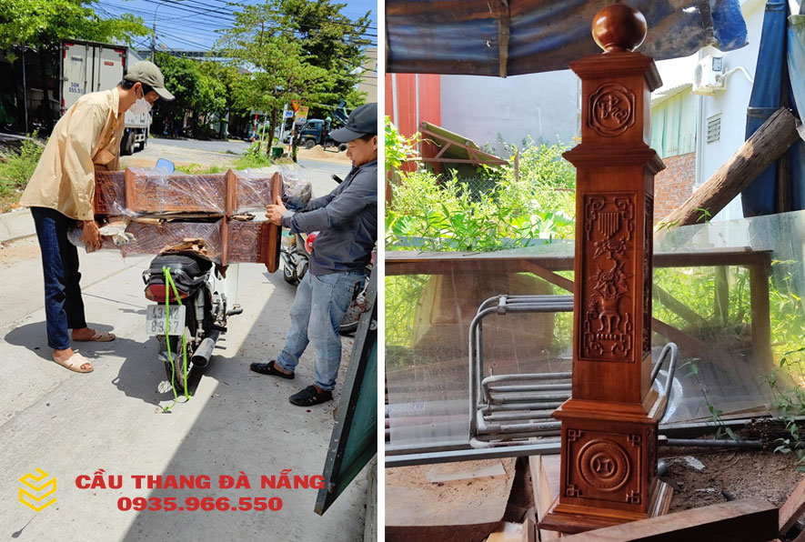 Trụ gỗ lim Nam Phi vận chuyển đến công trình nhà khách quận Sơn Trà
