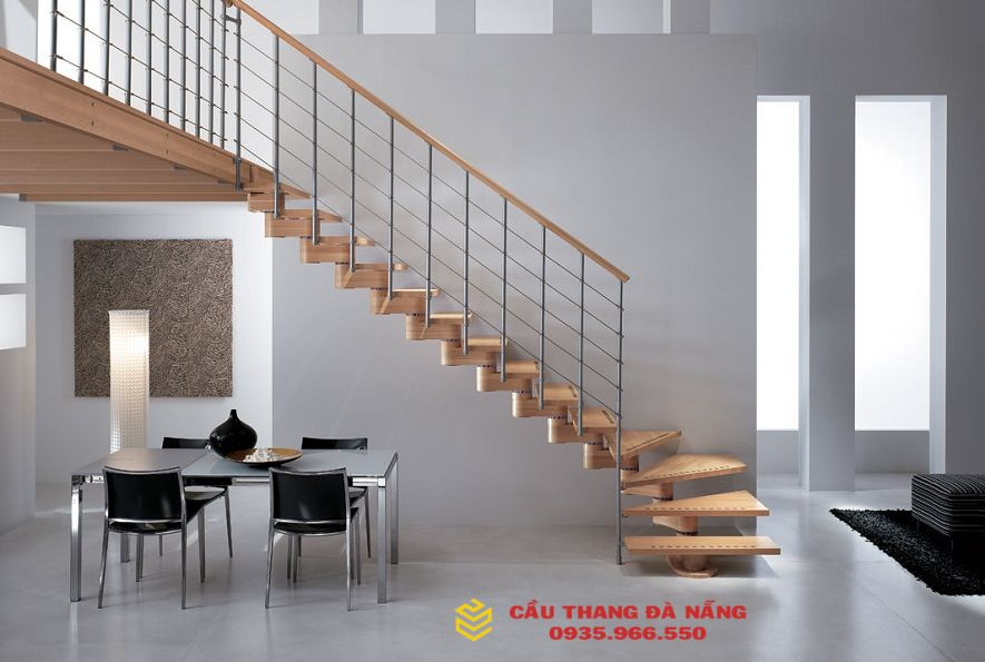 Cầu thang gỗ gác lửng xương cá chịu lực tốt